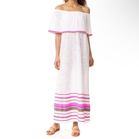 Pitusa White Maxi Dress Pink Accents - Picture 1 of 8
